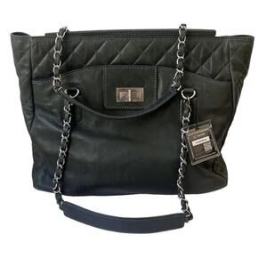 Authentic Chanel Black Quilted Leather Tote Bag Chain Strap Shoulder Bag